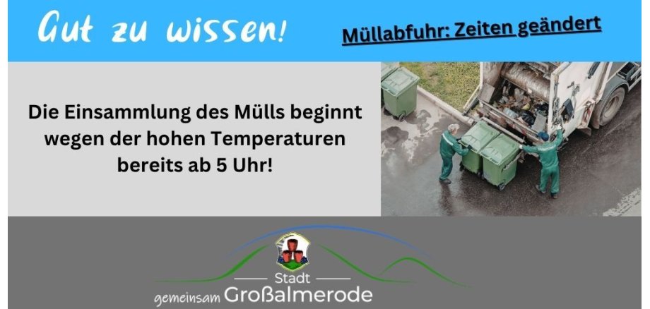 Müllabfuhr Müllabfuhr zu geänderten Zeiten